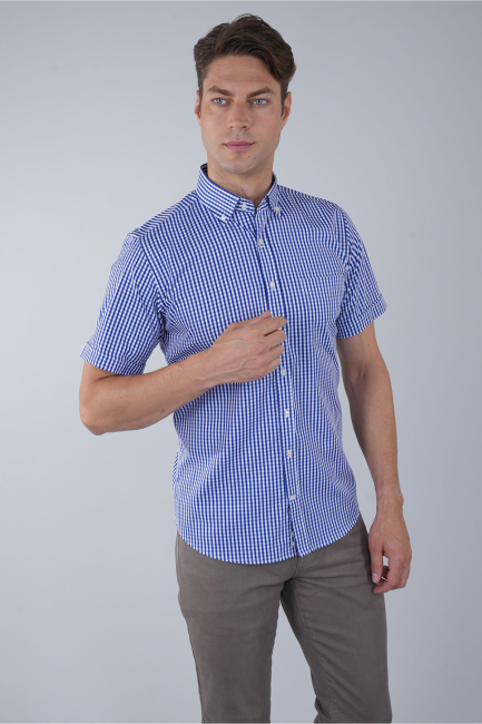 Regular Fit Tek Cep Lacivert Pamuk Erkek Gömlek