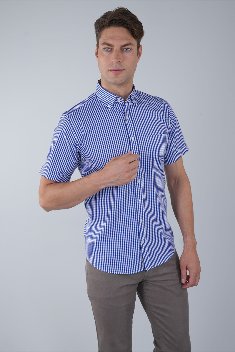 Regular Fit Tek Cep Lacivert Pamuk Erkek Gömlek