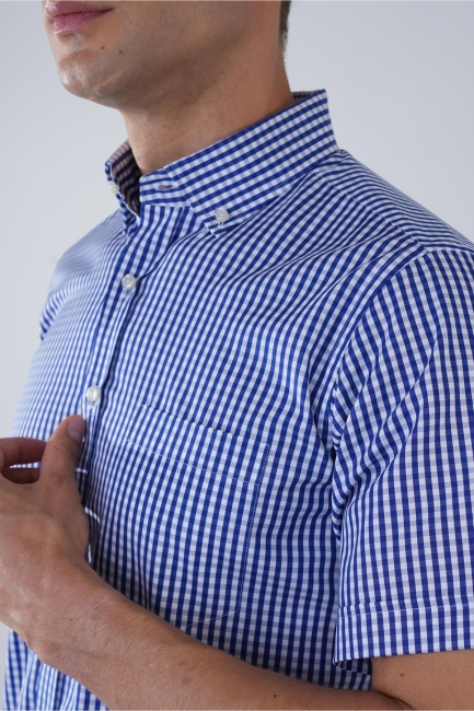 Regular Fit Tek Cep Lacivert Pamuk Erkek Gömlek - 3