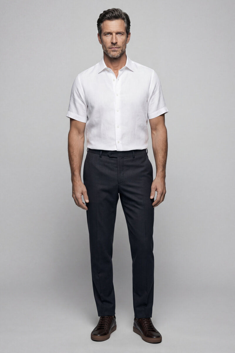 Regular Fit Tek Cepli Keten Doğal Pamuk Beyaz Erkek Gömlek - 4