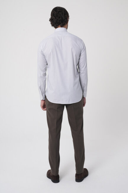 Regular Fit Tek Cepli Pamuk Çizgili Beyaz Erkek Gömlek - 5