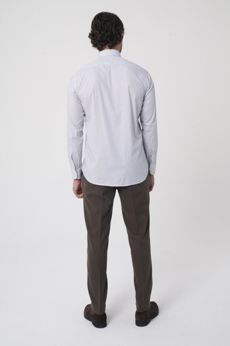 Regular Fit Tek Cepli Pamuk Çizgili Beyaz Erkek Gömlek - 5