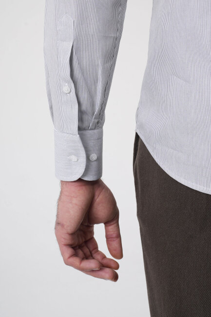 Regular Fit Tek Cepli Pamuk Çizgili Beyaz Erkek Gömlek - 8