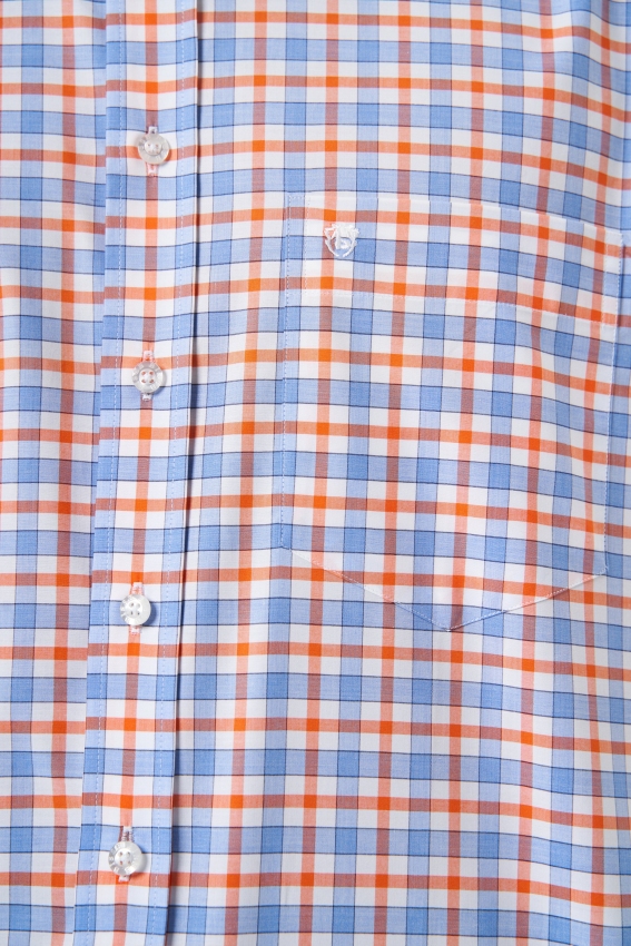 Regular Fit Turuncu Yazlık Ekose Paşa Yaka Spor Erkek Gömlek - 3