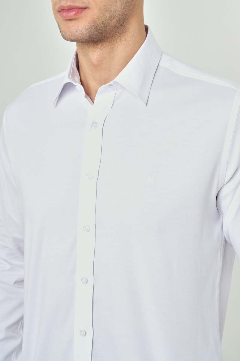 Regular Fit Twill Dokulu Beyaz Spor Erkek Gömlek - 3