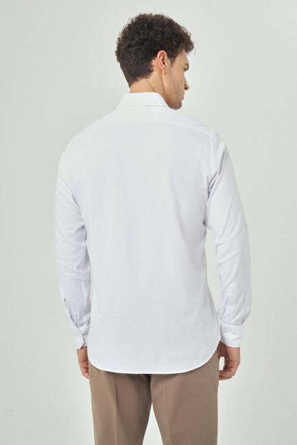 Regular Fit Twill Dokulu Beyaz Spor Erkek Gömlek - 2