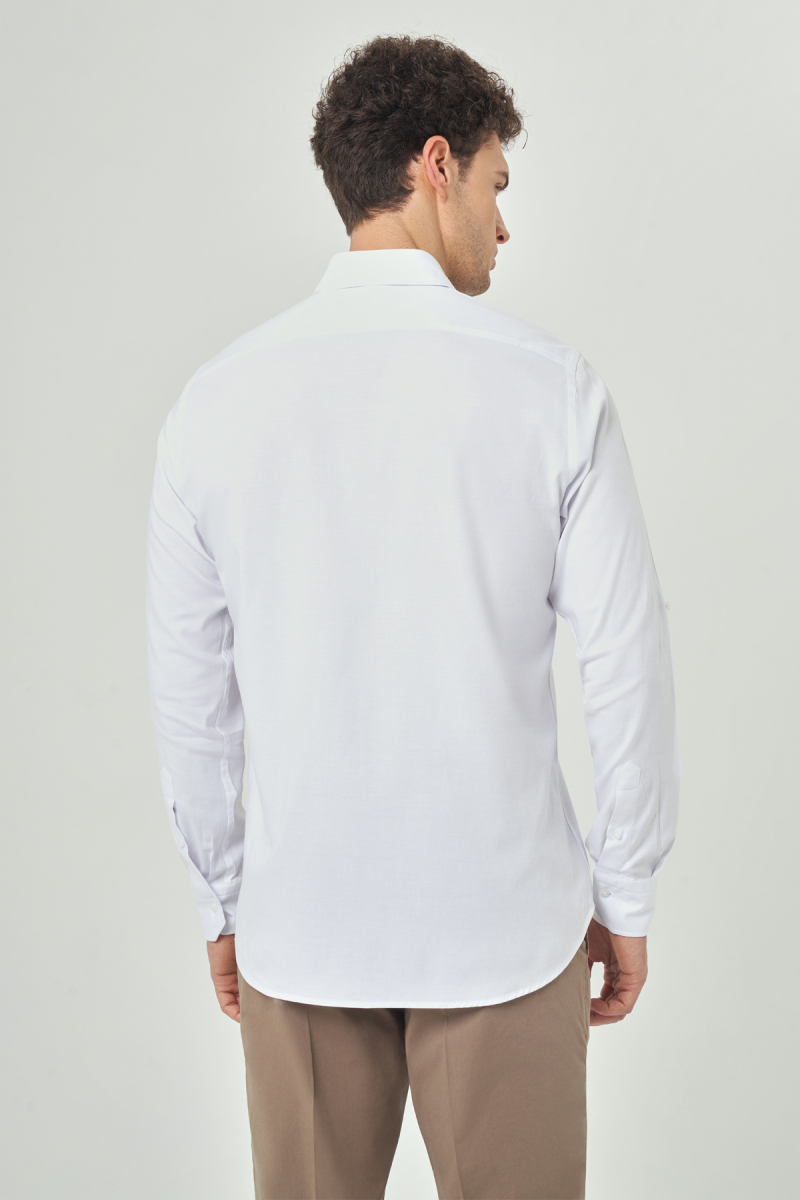Regular Fit Twill Dokulu Beyaz Spor Erkek Gömlek - 2