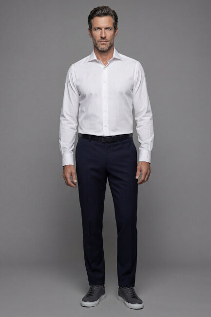 Regular Fit Klasik İtalyan Yaka Beyaz Cepsiz Erkek Gömlek - 4