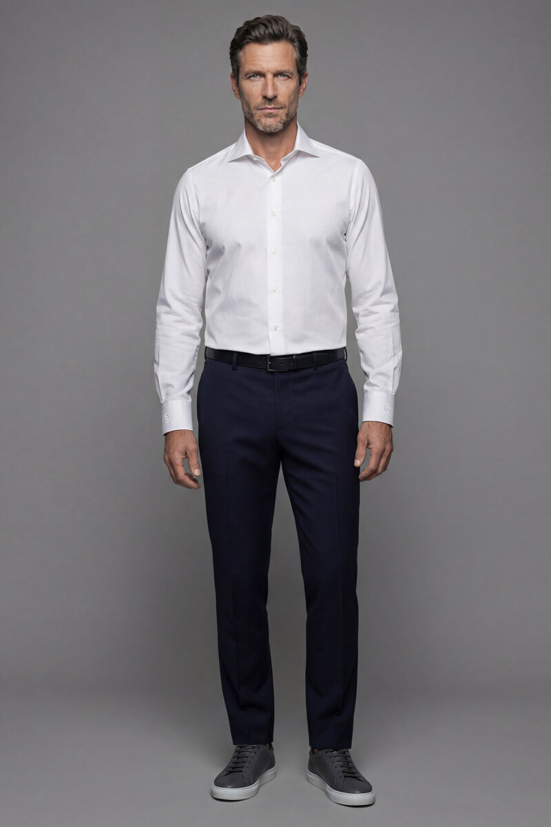 Regular Fit Klasik İtalyan Yaka Beyaz Cepsiz Erkek Gömlek - 4