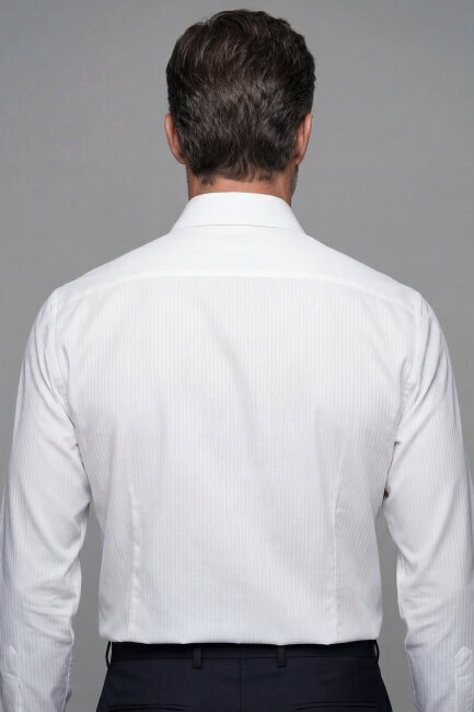 Regular Fit Klasik İtalyan Yaka Beyaz Cepsiz Erkek Gömlek - 2