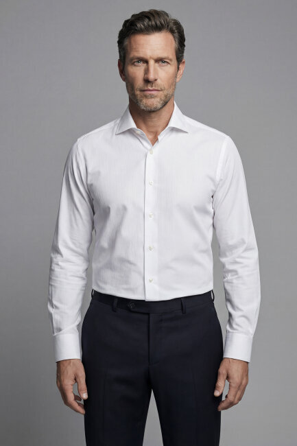 Regular Fit Klasik İtalyan Yaka Beyaz Cepsiz Erkek Gömlek - 1