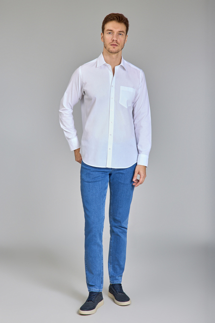 Regular Fit Klasik Spor Yaka Beyaz Erkek Gömlek (1)