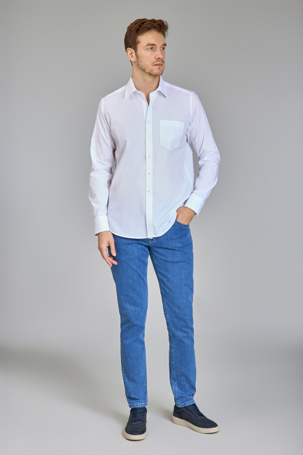 Regular Fit Klasik Spor Yaka Beyaz Erkek Gömlek - 5