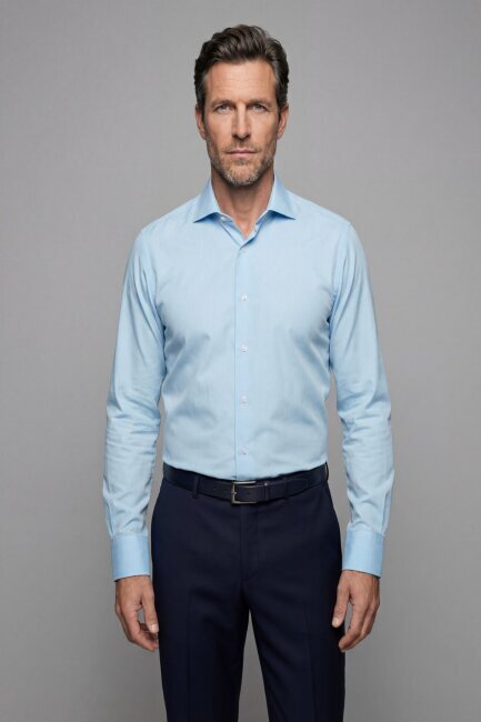 Erkek Regular Fit Pamuk Cepsiz Mavi Gömlek 