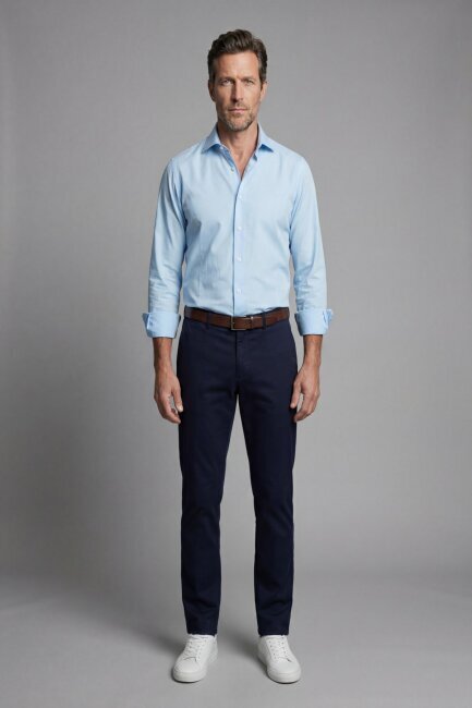 Erkek Regular Fit Pamuk Cepsiz Mavi Gömlek - 4