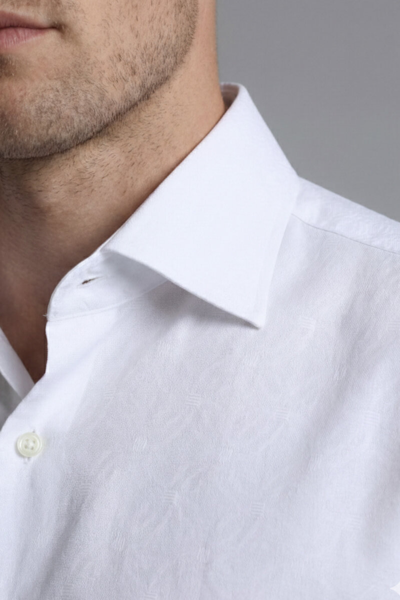 Regular Fit Uzun Kol Cepsiz Pamuk Beyaz Erkek Gömlek - 3