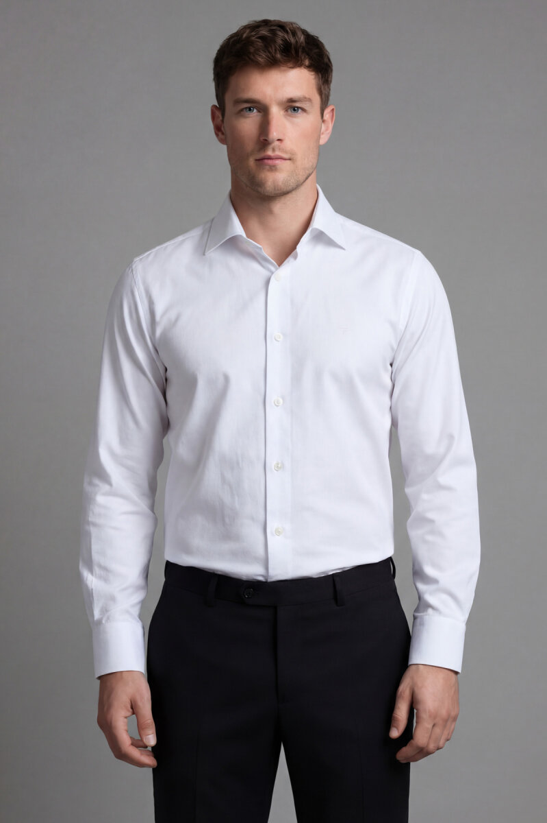 Regular Fit Uzun Kol Cepsiz Pamuk Beyaz Erkek Gömlek - 1