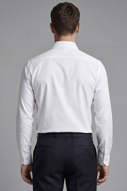 Regular Fit Uzun Kol Cepsiz Pamuk Beyaz Erkek Gömlek - 2