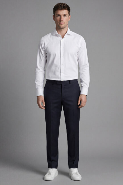 Regular Fit Uzun Kol Cepsiz Pamuk Beyaz Erkek Gömlek - 4