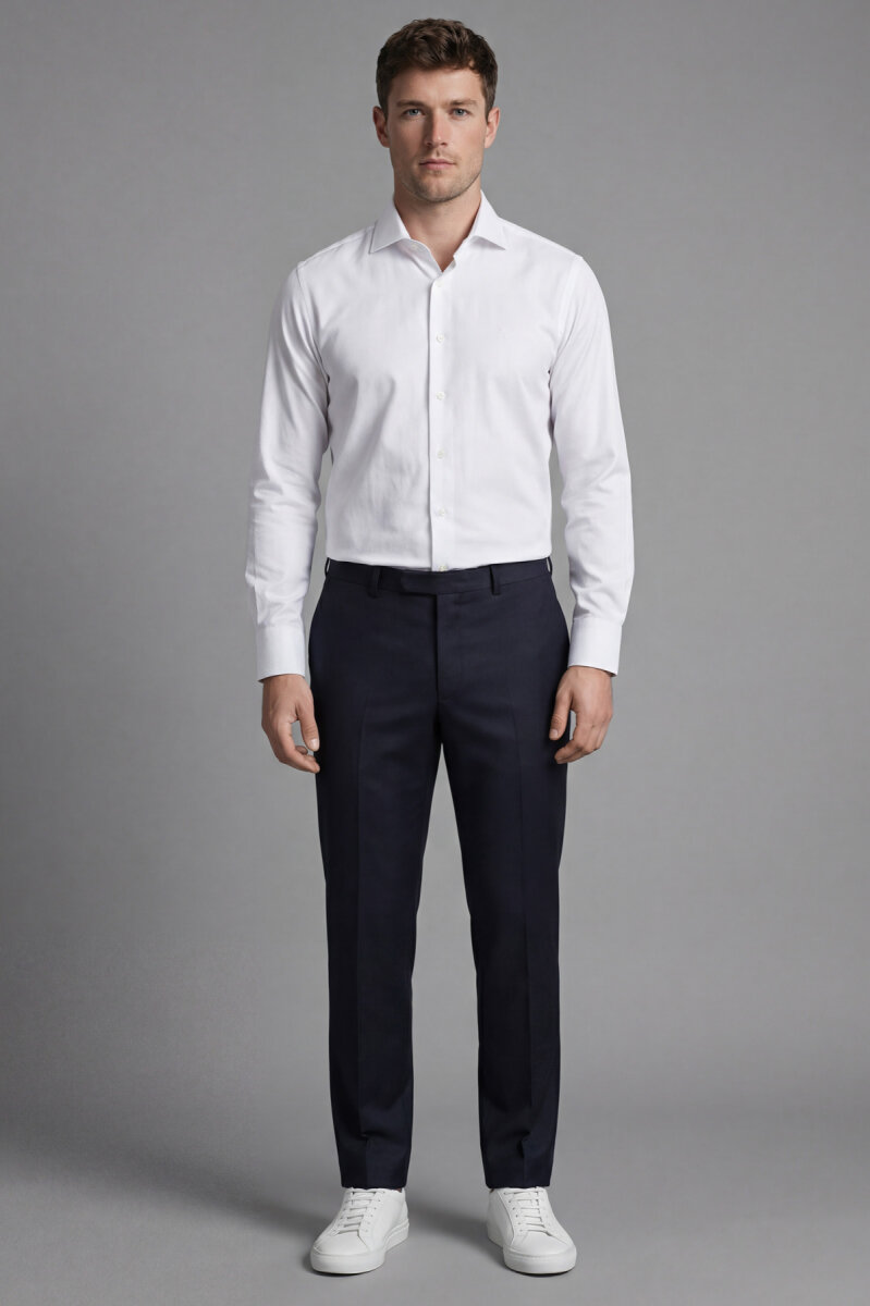 Regular Fit Uzun Kol Cepsiz Pamuk Beyaz Erkek Gömlek - 4