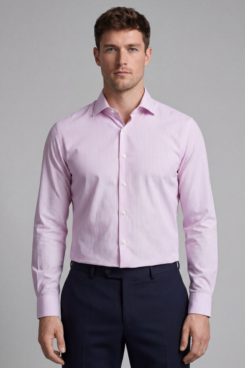 Regular Fit Uzun Kol Cepsiz Pamuk Lila Erkek Gömlek - 1