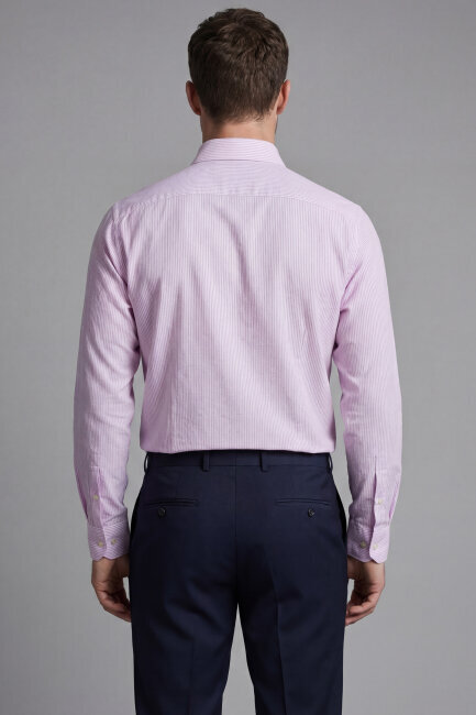 Regular Fit Uzun Kol Cepsiz Pamuk Lila Erkek Gömlek - 2