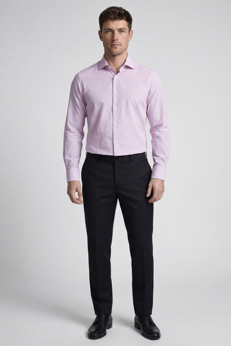 Regular Fit Uzun Kol Cepsiz Pamuk Lila Erkek Gömlek - 5
