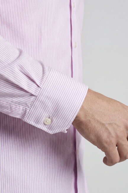 Regular Fit Uzun Kol Cepsiz Pamuk Lila Erkek Gömlek - 4