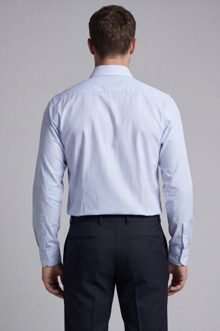 Regular Fit Uzun Kol Cepsiz Pamuk Mavi Erkek Gömlek - 2