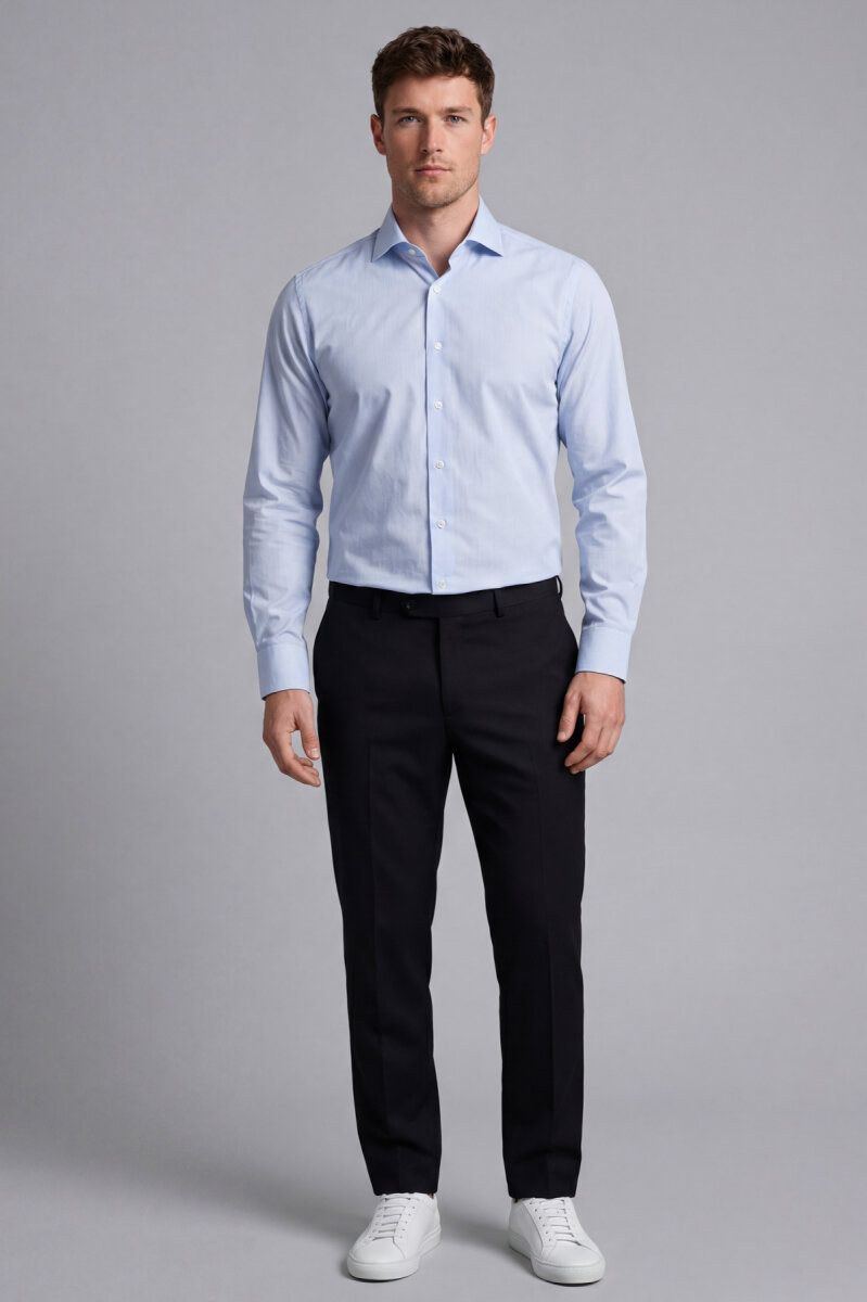 Regular Fit Uzun Kol Cepsiz Pamuk Mavi Erkek Gömlek - 4