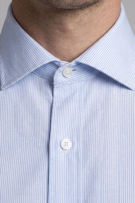 Regular Fit Uzun Kol Cepsiz Pamuk Mavi Erkek Gömlek - 3