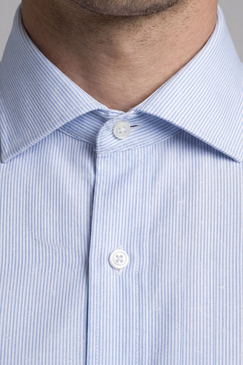 Regular Fit Uzun Kol Cepsiz Pamuk Mavi Erkek Gömlek - 3