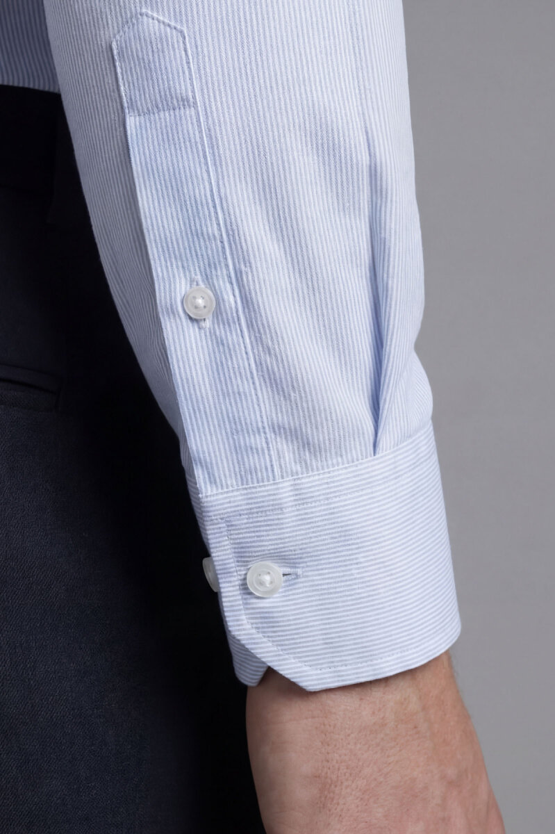 Regular Fit Uzun Kol Cepsiz Pamuk Mavi Erkek Gömlek - 5