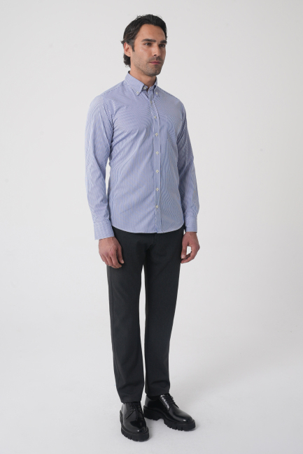 Regular Fit Uzun Kol Erkek Pamuk Lacivert Gömlek - 3