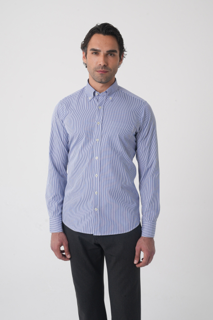 Regular Fit Uzun Kol Erkek Pamuk Lacivert Gömlek - 1