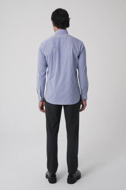 Regular Fit Uzun Kol Erkek Pamuk Lacivert Gömlek - 4