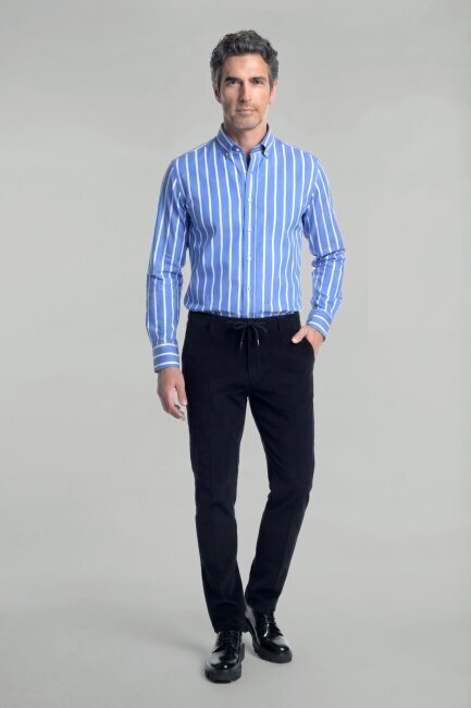 Regular Fit Uzun Kol Erkek Pamuk Mavi Gömlek - 3