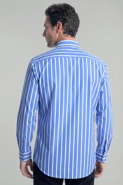 Regular Fit Uzun Kol Erkek Pamuk Mavi Gömlek - 2