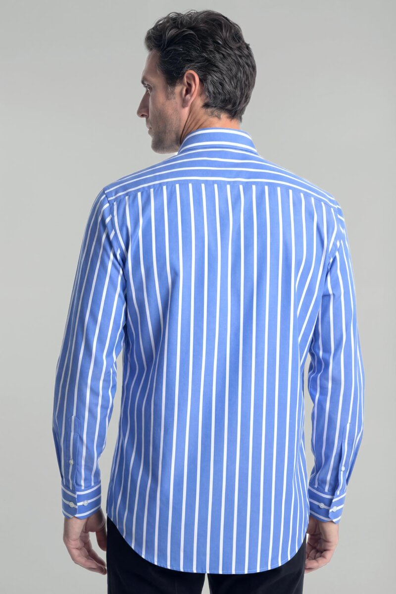 Regular Fit Uzun Kol Erkek Pamuk Mavi Gömlek - 2