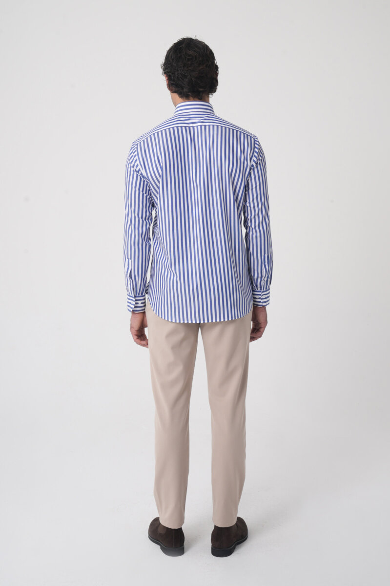 Regular Fit Uzun Kol İtalyan Yaka Pamuk Lacivert Gömlek - 6