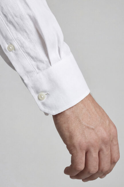 Regular Fit Uzun Kol Keten Paşa Yaka Beyaz Erkek Gömlek - 5