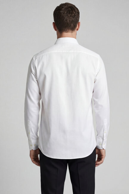 Regular Fit Uzun Kol Keten Paşa Yaka Beyaz Erkek Gömlek - 2