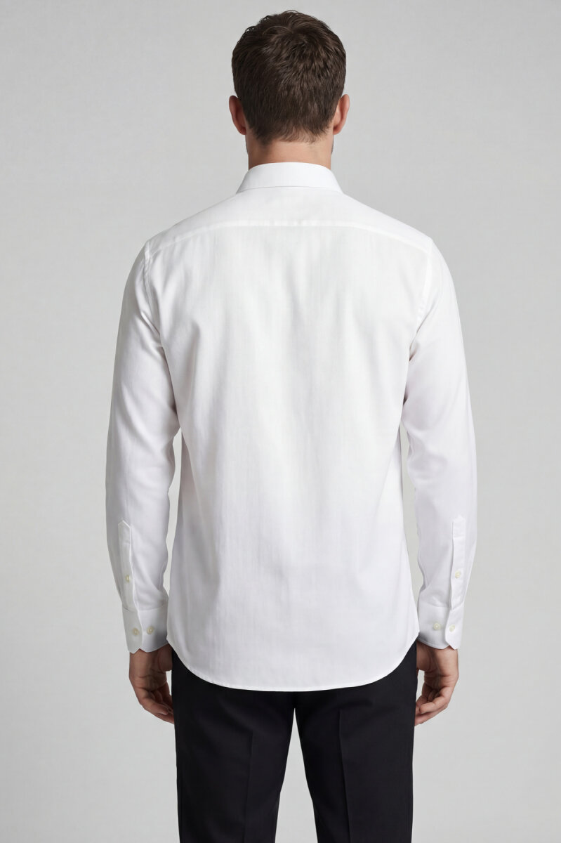 Regular Fit Uzun Kol Keten Paşa Yaka Beyaz Erkek Gömlek - 2