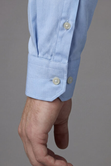 Regular Fit Uzun Kol Keten Paşa Yaka Cepsiz Mavi Erkek Gömlek - 3