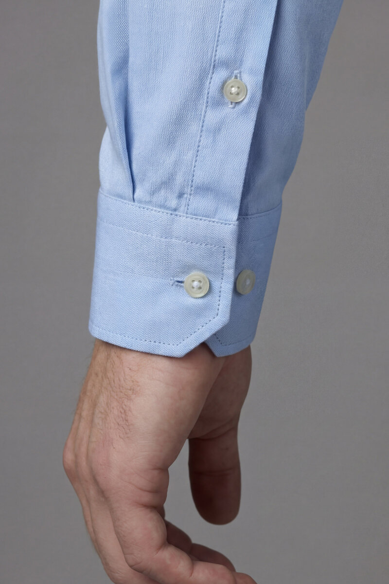 Regular Fit Uzun Kol Keten Paşa Yaka Cepsiz Mavi Erkek Gömlek - 3