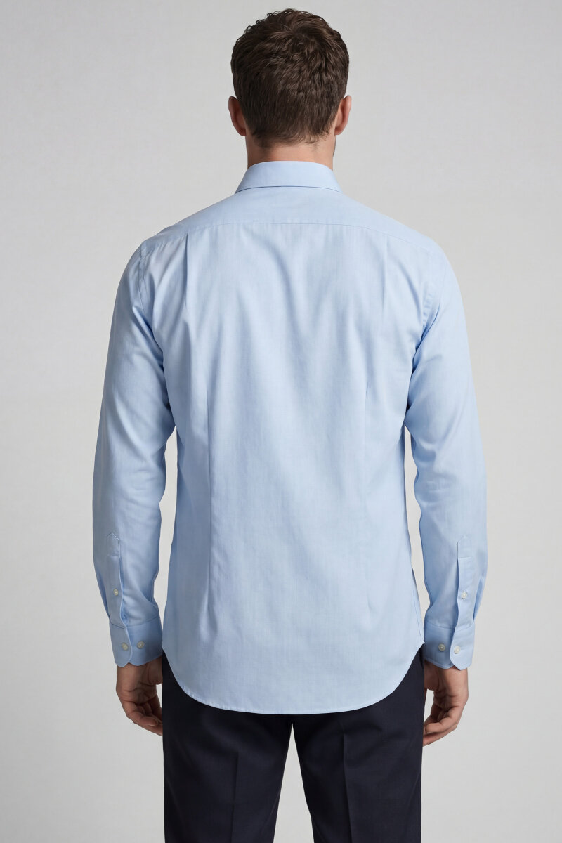 Regular Fit Uzun Kol Keten Paşa Yaka Cepsiz Mavi Erkek Gömlek - 2