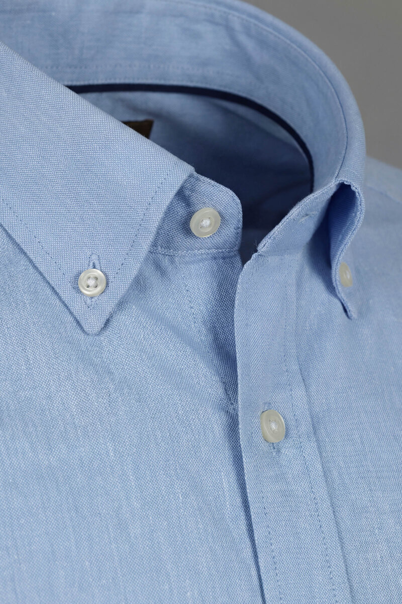 Regular Fit Uzun Kol Keten Paşa Yaka Cepsiz Turkuaz Erkek Gömlek - 3