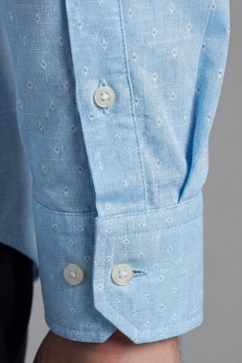 Regular Fit Uzun Kol Keten Paşa Yaka Cepsiz Turkuaz Erkek Gömlek - 4