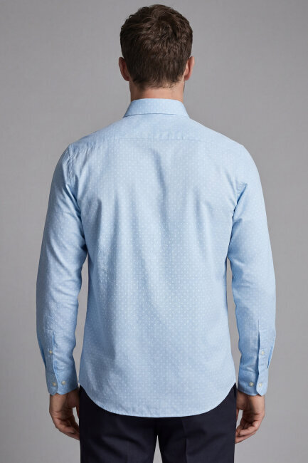 Regular Fit Uzun Kol Keten Paşa Yaka Cepsiz Turkuaz Erkek Gömlek (1)