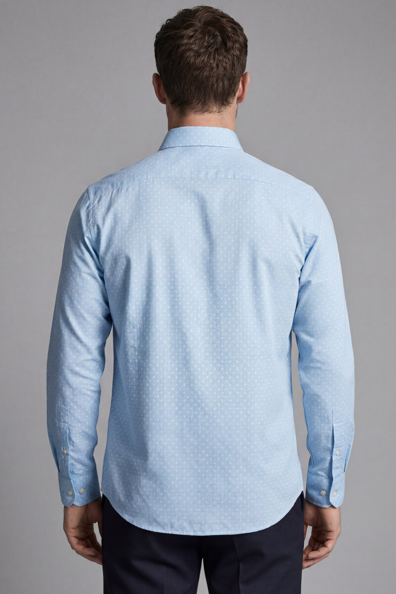Regular Fit Uzun Kol Keten Paşa Yaka Cepsiz Turkuaz Erkek Gömlek - 2